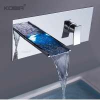 New arrival led light waterfall sink faucet 3 color change chrome brass wall mounted shower bathroom led faucet