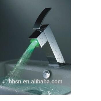 HHSN HH6605 Lavatory Chrome Basin Glass Waterfall LED Faucet